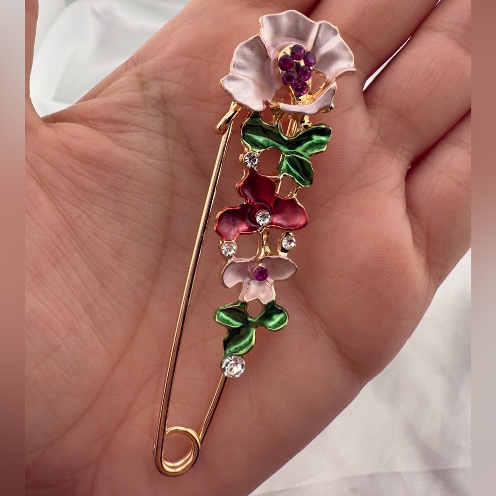 Floral Gold and Multicolor Brooch - Picture 3 of 5
